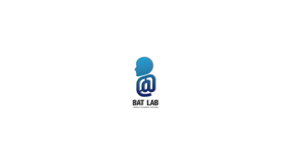 White desktop wallpaper with a dimensional blue BAT Lab logo centered.